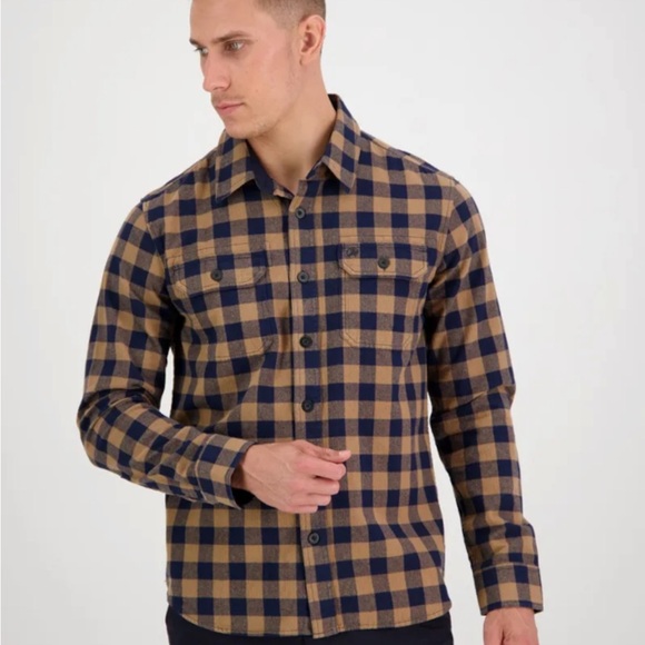 Obey - Navy and Tan Plaid Shirt - Picture 1 of 7